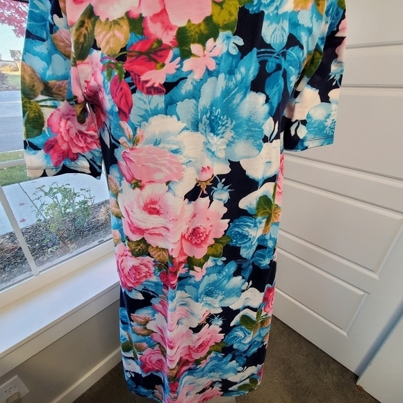 SWEET SALT MODEST CLOTHING SHORT SLEEVE BLUEVPINK FLORAL MIDI DRESS WOMEN SMALL - Picture 3 of 13